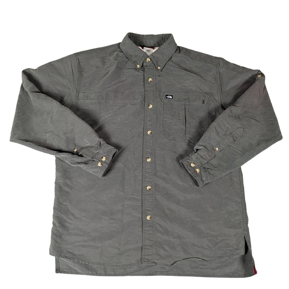 The North Face Mens Long Sleeve Button Down Shirt Olive Green Hiking Gorpcore